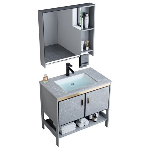 Moen floor-standing space aluminum bathroom cabinet washbasin combination bathroom mirror cabinet washbasin 60 gray ceramic basin floor cabinet + mirror cabinet for towels