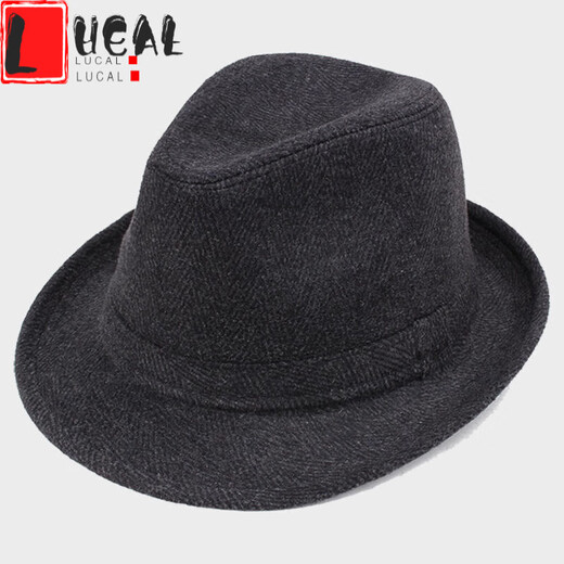 LUCALY Republic of China style men's top hat and elderly hat men's autumn and winter thickened velvet big-brimmed top hat for middle-aged and elderly people to keep warm. // Solid color (no velvet inside) - black and gray standard size (56-58cm) lining adjustable