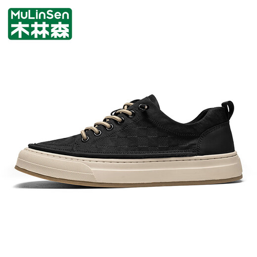 Mulinsen (Mulinsen) Brand Herrenschuhe 2025 Frühlings- und Sommer-Mode-Trend-Leinwandschuhe weiche Sohle-Kee-Resistante Brettschuhe atmungsaktive Freizeitschuhe Herrenschwarz (Markenschuhe für Männer) 41