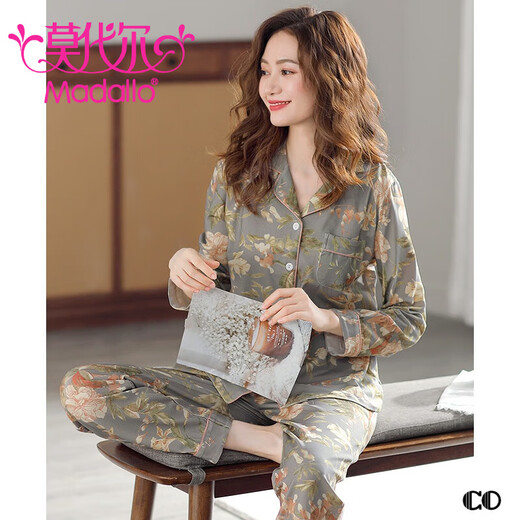Modal [gleicher Stil für Theke] Pyjamas Frauenfrührung und Herbst Reine Baumwolle Langhülle Vollte Baumwolle Großgröße neuer dünner Heimkleidungsset 9906 (165/l Größe) empfohlen, Gewicht 100-120 Jin zu tragen [Jin entspricht 0,5 kg]