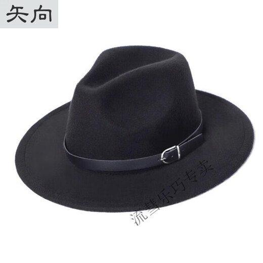 Men Women Fedora Hat Men and Women Autumn and Winter Wet Top Hat Gentleman Jazz Flat-brimmed Felt-brimmed Hat Black Adjustable