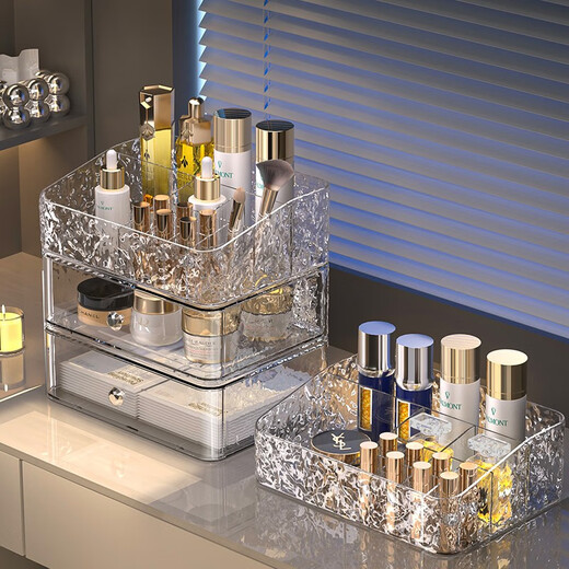 KAMAN Cosmetics Storage Box Desktop Skin Care Product Storage Rack Washstand Mask Lipstick Organizer Box 520 Gifts Three-Layer Top + Drawer*2 Transparent