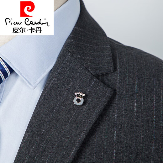 Pierre Cardin Striped Suit Men's Slim Suit Men's Business Casual Korean Style No-Iron Groom's Groomsmen's Dress 2359 Blue Two-piece Set S 165