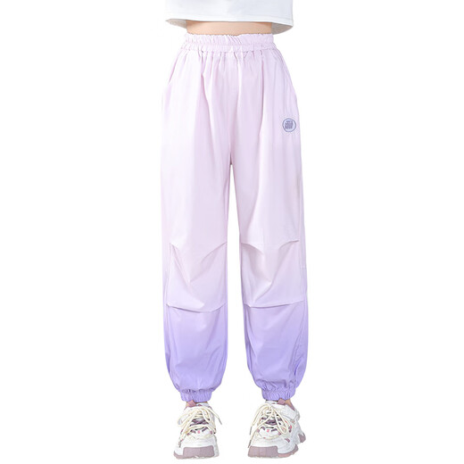 NICKYBABY girls mosquito-repellent pants summer thin children's ice silk sports pants quick-drying pants summer 2025 new big children's trousers 18209 gradient purple + 9889 white [set] 140 cm