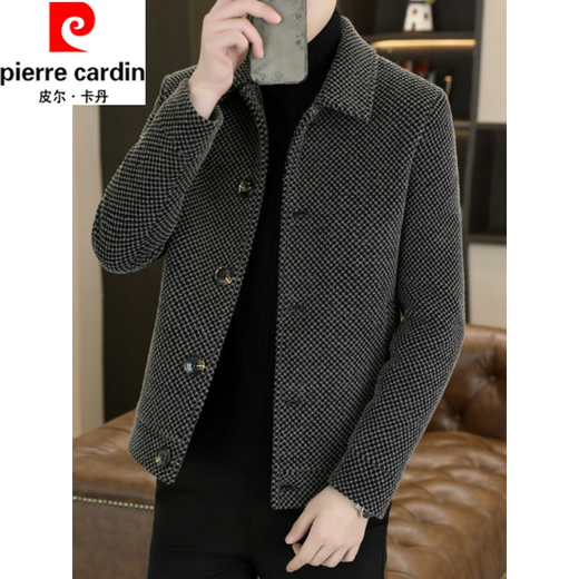 Pierre Cardin (pierre cardin) high-end woolen coat men's autumn and winter new lapel cotton thickened clothes winter casual jacket men's jacket light gray cotton thickened L recommended 110-125Jin Jin equals 0.5 kg