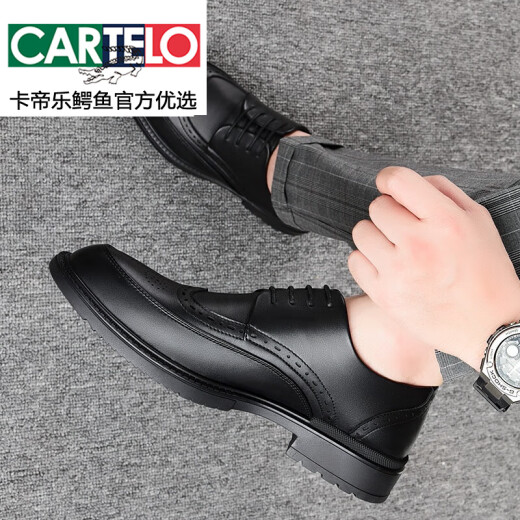 Cartelo Lederschuhe Herrengeschäft formelle Trage Herrener britischer britischer schwarzer Brock Sommer atmungsaktivem Bräutigam Hochzeitsgrößenverbesserungen Schwarz 1369 Sandalen 38