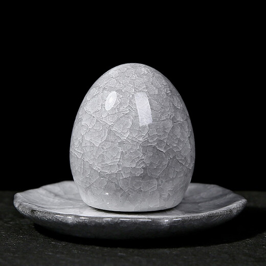 Qia Shuo black ice tea set, ice cracked glaze, hydrated ice dragon egg, Ru kiln can be opened into pieces, personalized tea pet ornaments, tea ceremony tea making artifact, black ice tea pet - dragon egg + base