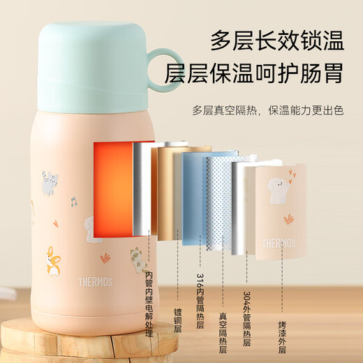 THERMOS children's must-have straw thermos cup for starting school, direct drinking water cup for primary school students, large kettle, cat and dog series, 3 years old, 550ml powder