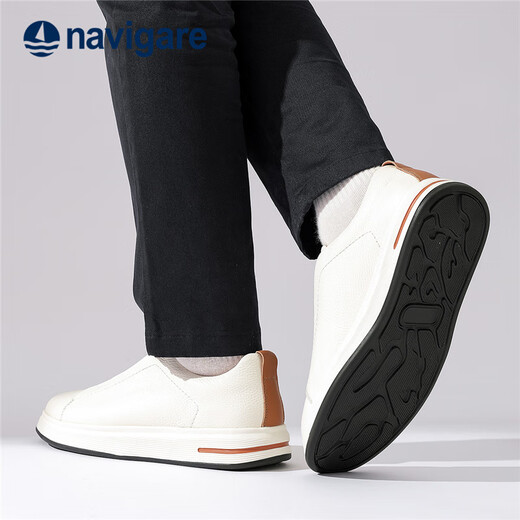 Navigare Italian sailboat genuine leather low-cut sneakers, breathable, simple, high-end business versatile casual shoes, one-legged men's shoes, off-white 40 (SF Express)