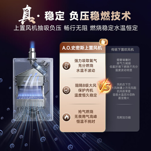 Smith (A.O.SMITH) Garnet gas water heater 13 liters of home appliances, national subsidies, precise control and constant temperature, stainless steel heat exchanger, home bathing, wind resistance and anti-freeze, natural gas TC1 13L, constant temperature and comfort