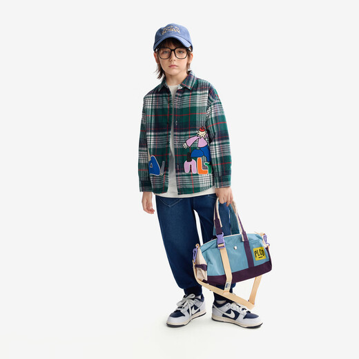 Maqidun (MQD) MQD children's clothing boys' quilted plaid shirt winter clothing children's thickened warm plaid shirt jacket Green Plaid 110