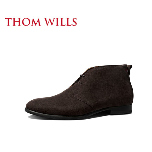 THOM WILLS马丁靴男中帮英伦复古真皮反绒短靴翻毛皮系带沙漠靴夏季 深咖色E1161 37 /5.5码