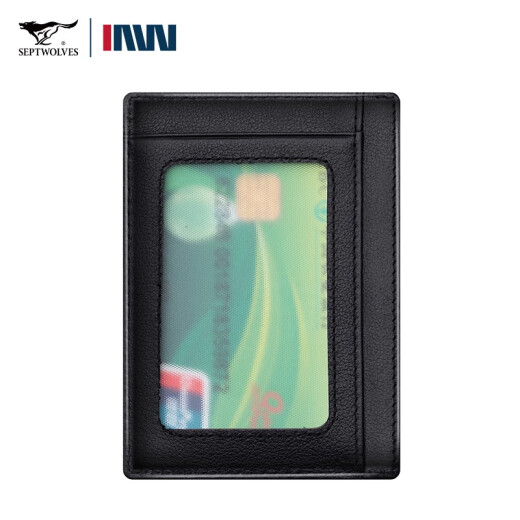 Sieben Wölfe Ultra-Thin-Karten-Bag Herren Mini tragbares multifunktionales echtes Lederkarten Laden Cowhide Card Bag Geburtstag Geschenk für Freund vertikal Schwarz