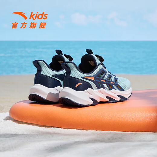 ANTA Children's Sandals Men's Beach Shoes 2026 Summer Baotou Breathable Knob Buttons Physical Education Class Sports Frame Shoes Light Steel Blue/New Ink Blue-1 36