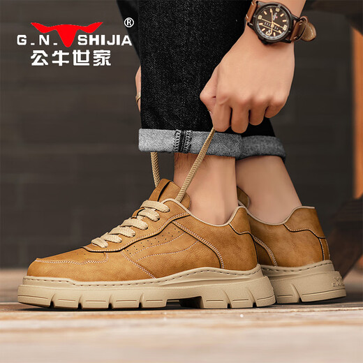 Bull Family Herrenschuhe Britische Perfekte Arbeitskleidung Schuhe Herren Retro lässige Lederschuhe Low Top Martin Boots gelb 41