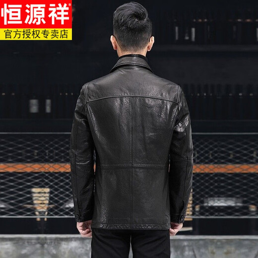 恒源祥2023新款皮衣男海宁真皮绵羊皮机车猎装中长款皮夹克翻领修身外套 黑色 2XL /180