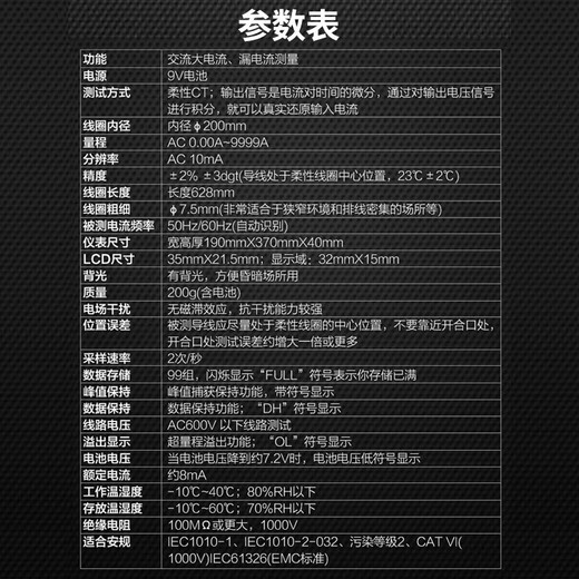 胜利仪器（VICTOR）钳形表高精度数字钳形万用表柔性钳头泄漏电流钳表勾表电工多用表 VC690 电流分辨率10mA