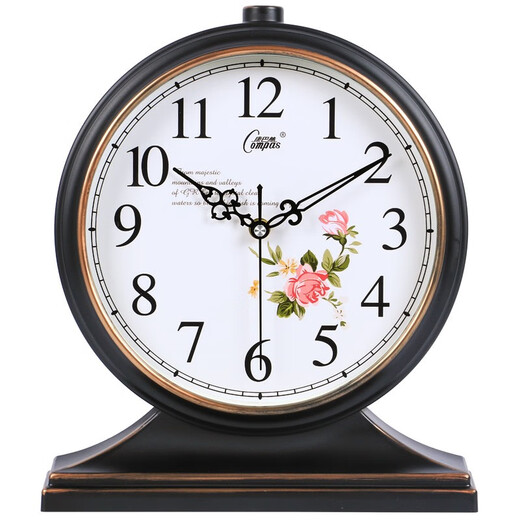 Compas wall clock, classical European desk clock, retro living room decoration desk clock, creative bedroom bedside clock, quartz clock 3020 digital black gold