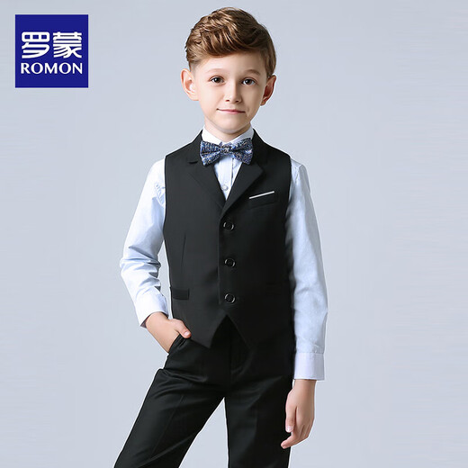 Romon Child's's Boys Hobe Flower Girl Vest Suit Host Host Wedding Piano Graduation Performance Black 150