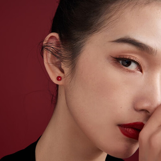 Xinshe S999 pure silver cinnabar earrings for women, pierced ears, red bead earrings, fashion jewelry, birthday gift for girlfriend, 8MM two