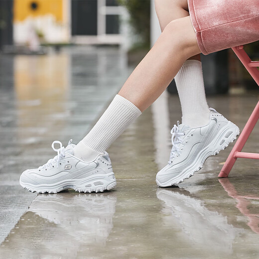 Skechers outlets dad shoes women's shoes classic black and white panda shoes personalized snake-print thick-soled sneakers 11979-white/silver/WSL 35
