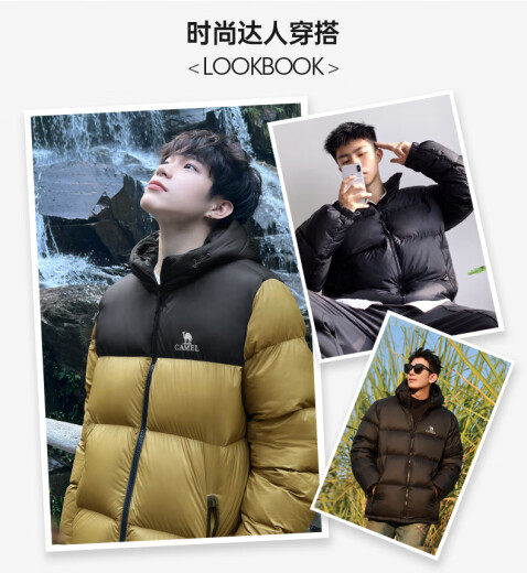 Camel [Ding Zhen's same style] Volcano down jacket for couples, men and women, thickened anti-extreme cold duck down bread jacket, winter phantom black, men's size M