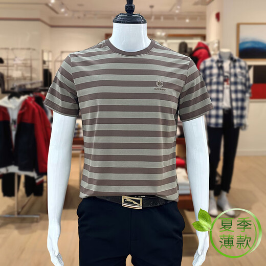GOLF MODERN高尔夫t恤夏季短袖条纹薄款高端中年男士商务休闲色织圆领体恤 军绿6195 3XL