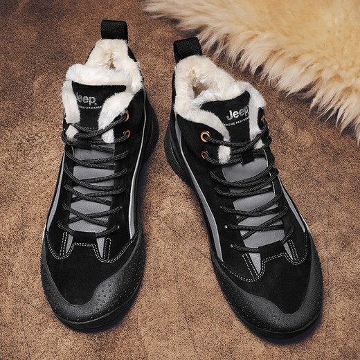 Jeep men's shoes 2025 new spring and autumn warm snow Martin boots outdoor workwear medium and high top casual shoes black 1289 (leather shoe size) 38