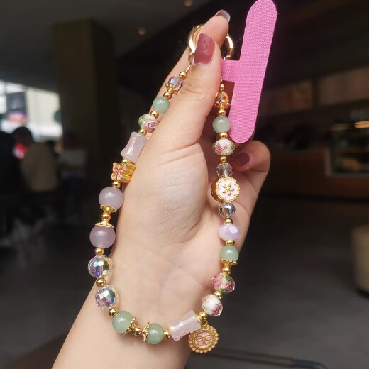 艾派客手机壳挂绳手腕款女生手链中国风防丢夹片高级感贴片短款挂脖电话套挂件创意挂坠新款苹果华为 【粉色】复古蝴蝶琉璃吊牌手链+粉色卡条