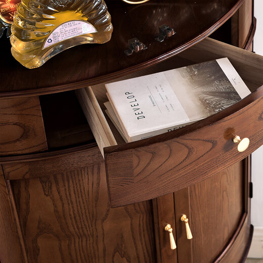 Oulun Wine Cabinet American solid wood corner cabinet living room corner cabinet multi-functional storage cabinet wall corner cabinet wine cabinet chestnut color 550*550*1900