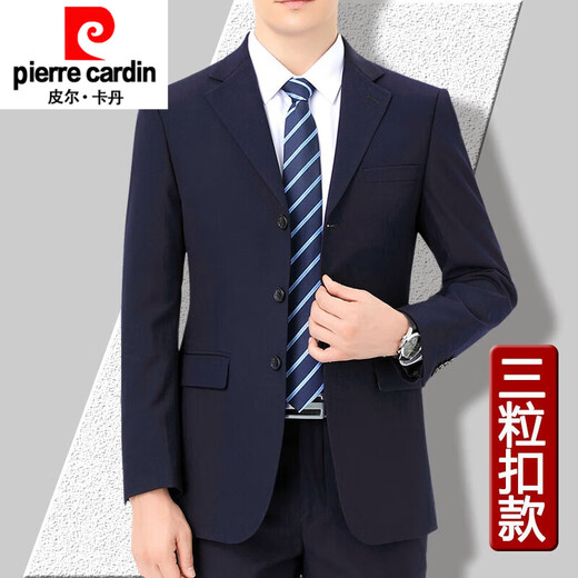 Pierre Cardin Suit Men's Professe Formal Wear Spring y Autumn de mediana edad Top Tuit Traje de lana para hombres Azul oscuro/Dos botones Mid-Pense Style 17048/m