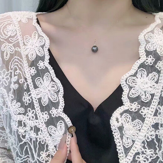 Jingruo Jennifer Jewelry 10-11mm perfect round Tahitian seawater black pearl pendant 925 silver temperament personality necklace