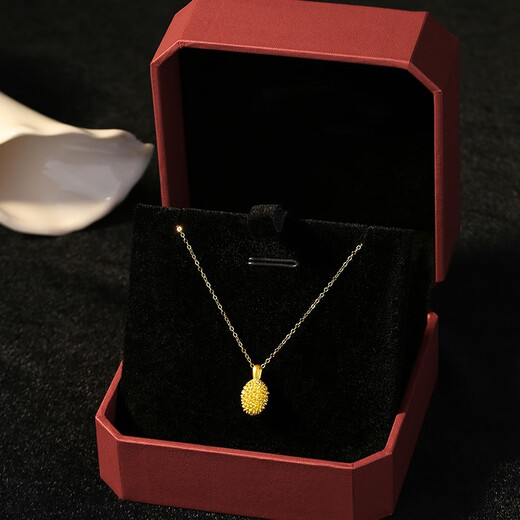 Shengli Official New Gold 9999 Pure Gold Necklace Durian Pendant Women's 18K Gold Clavicle Chain Valentine's Gift Chow Tai Fook Pure Gold Durian Approximately 0.3g+Silver Gold Plated Necklace M