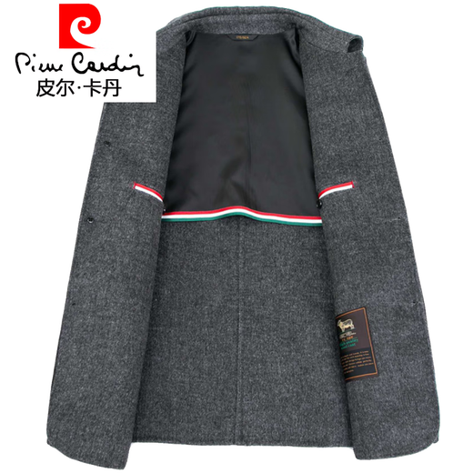 Pierre Cardin double-sided cashmere jacket middle-aged men's casual short lapel woolen coat parka 11207 gray stand-up collar diagonal pockets 175/92A