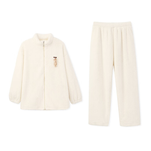 Anzhiban Companion Pet Antistatic Couple Pajamas Spring and Autumn Snowflake Velvet Casual Fashion Loose Men's and Women's Home Clothes Cream Yellow M