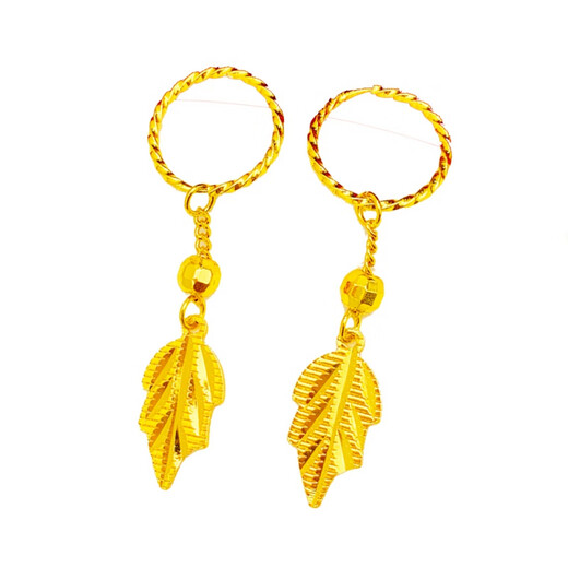 Jianying silk gold branches and jade leaves earrings 9999 sand gold earrings 18k simulated full gold color long retro earrings that do not fade 719#