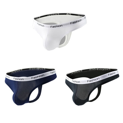 Sexy underwear temptation cocoa lickable sexy underwear men's low-waist butt-lifting thong one-thread youth personality gay white + royal blue + hemp gray M100-120Jin Jin equals 0.5 kg