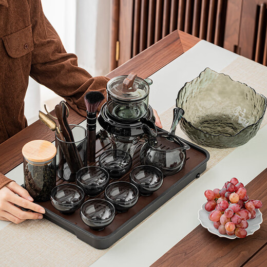Good Kiln Light Luxury 2025 Glass Automatic Kung Fu Tea Set Household Stone Mill Rotating Lazy Tea Making Artifact Tea Cup Gray-Shi Lai Run Tea Maker