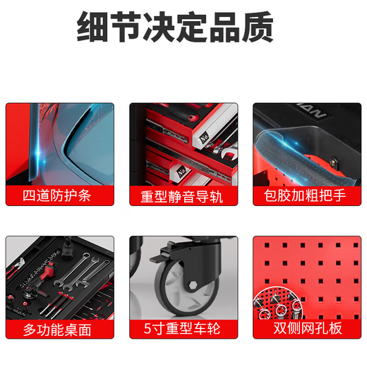 ABDT Auto Repair Heavy Duty Auto Repair Tool Trolley with Tool Trolley Factory Workshop Laboratory Movable Workbench 6-Pull Blue Tool Trolley (without Tools)