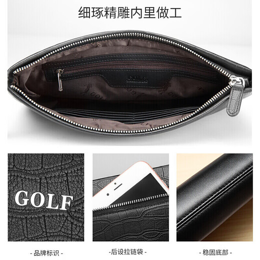 Golf (GOLF) top layer cowhide men's handbag multiple card handbags crocodile pattern large capacity envelope hand grab bag and give boyfriend gift