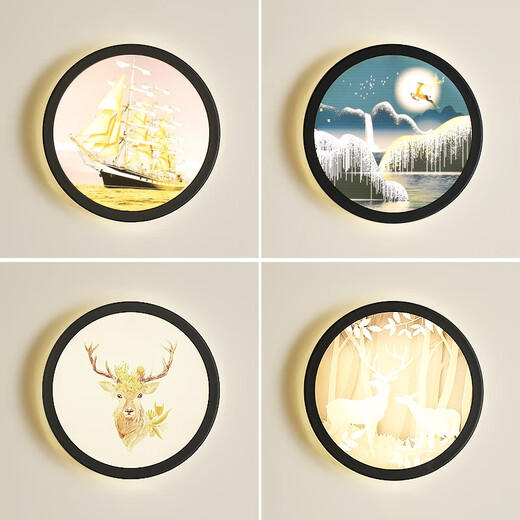Yilin 2023 new wall lamp bedroom living room European and Chinese style painting staircase light luxury creative decoration Internet celebrity background wall bedside lamp double deer plus tree-monochrome warm light