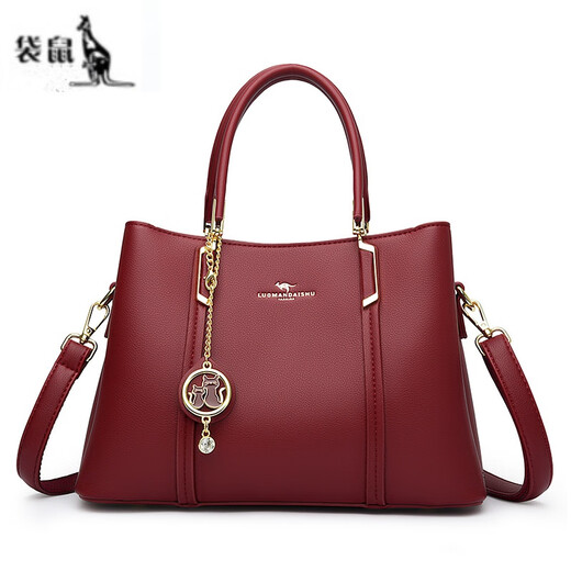 Kangaroo genuine leather women's handbag mother's bag large capacity single shoulder middle-aged mother-in-law bag bride wedding bag mother's day gift burgundy