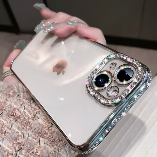 虎克船长 适用苹果15手机壳全包镜头膜iphone15promax保护套透明软壳超薄防摔高级感女款轻奢水钻高级感 苹果15Plus【玫瑰金-带镜头膜】配钢化膜