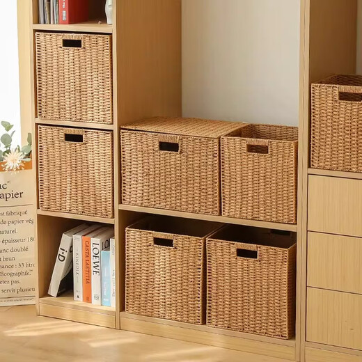Sorachi lattice cabinet woven storage basket household imitation rattan storage box storage box cabinet clothing sundry storage box camel 29*29*29 foldable