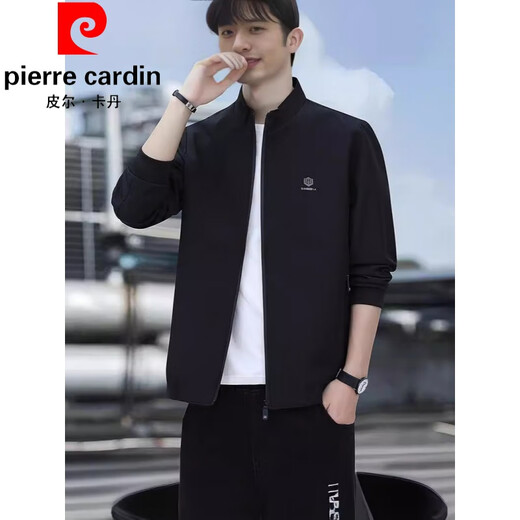 皮尔卡丹（pierre cardin）薄款夹克男士春秋季中青年时尚立领抗皱免烫百搭休闲外套干部商务 黑色 XL