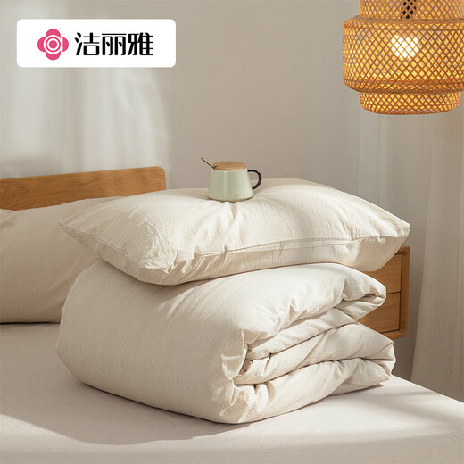 Grace simple cotton yarn-dyed washed cotton four-piece bed sheet set Gray dense strip 1.8m bed sheet set four-piece set Grace simple cotton yarn-dyed washed cotton four-piece bed sheet set Gray dense strip 1.8m bed sheet set four-piece set