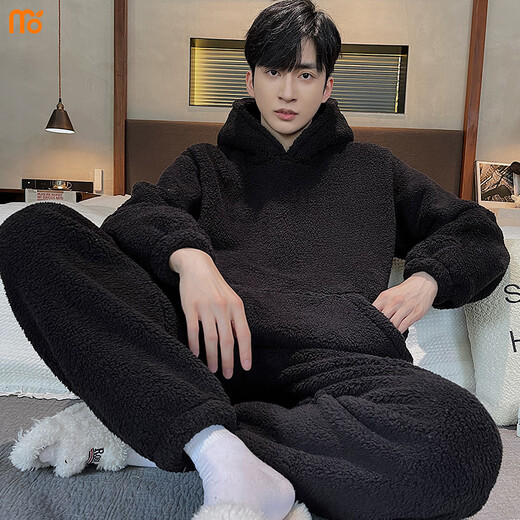 Pyjamas modal en velours d'hiver en velours d'hiver en velours épaissie automne et chauffage à capuche pour hommes d'hiver