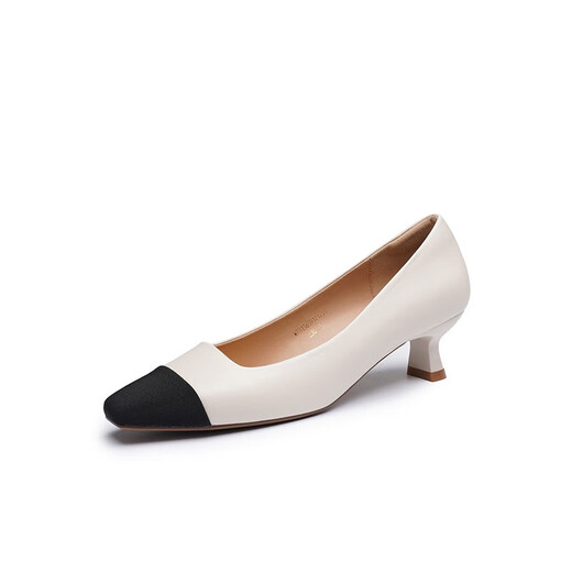 Red Dragonfly Little Flavor High Heels New Women's Shoes Square Toe Thick Heels Commuter Leather Shoes Professional Single Shoes WTB13659 Beige 37