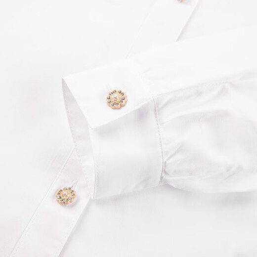 HAZZYS brand children's clothing girls' shirt spring new style comfortable classic lapel fashion retro simple long-sleeved shirt original white 160cm