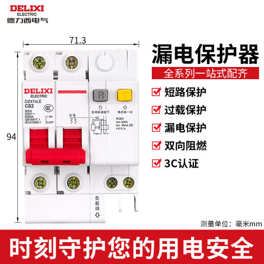 Delixi Electric air circuit breaker air switch leakage protector DZ47sLE2P63A